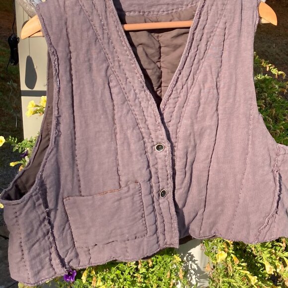 100% Linen Padded Vest, OS, light coffe color - Picture 5 of 10